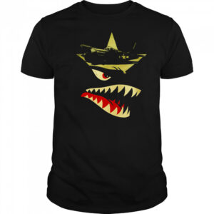 Military Fighter Plane Star Emblem Angry Shark Mouth Graphic Vintage War Art shirt