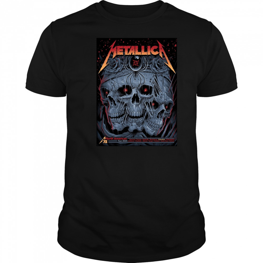 Poster Metallica North American Tour Syracuse Toronto Nashville Blacksburg Columbus Philadelphia 2025 t-shirt