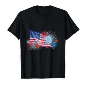 4th Of July Red White And Blue Fireworks Show USA Flag T-Shirt