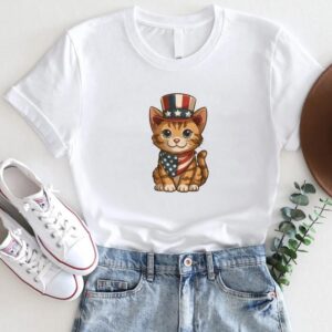 4th of July Cat Shirt – Patriotic Kitty in USA Hat and Bandana