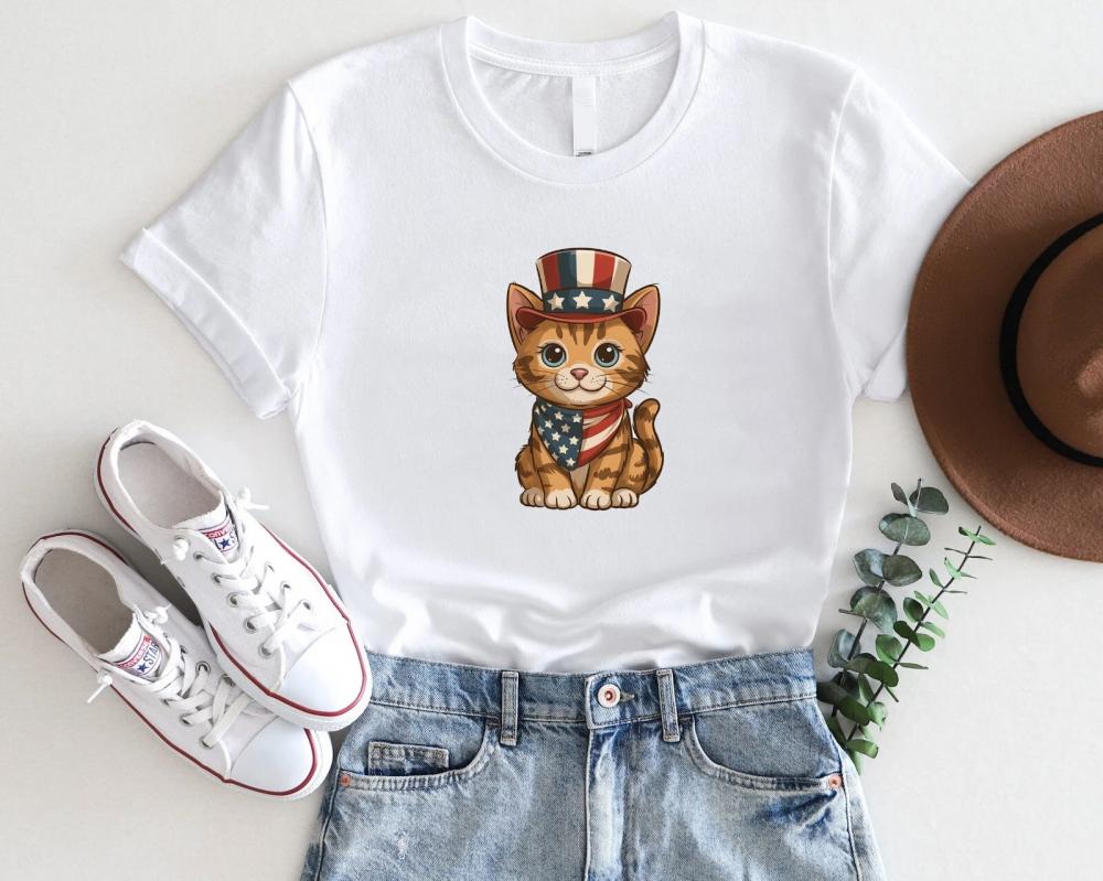 4th of July Cat Shirt – Patriotic Kitty in USA Hat and Bandana 4th of July Cat Shirt – Patriotic Kitty in USA Hat and Bandana
