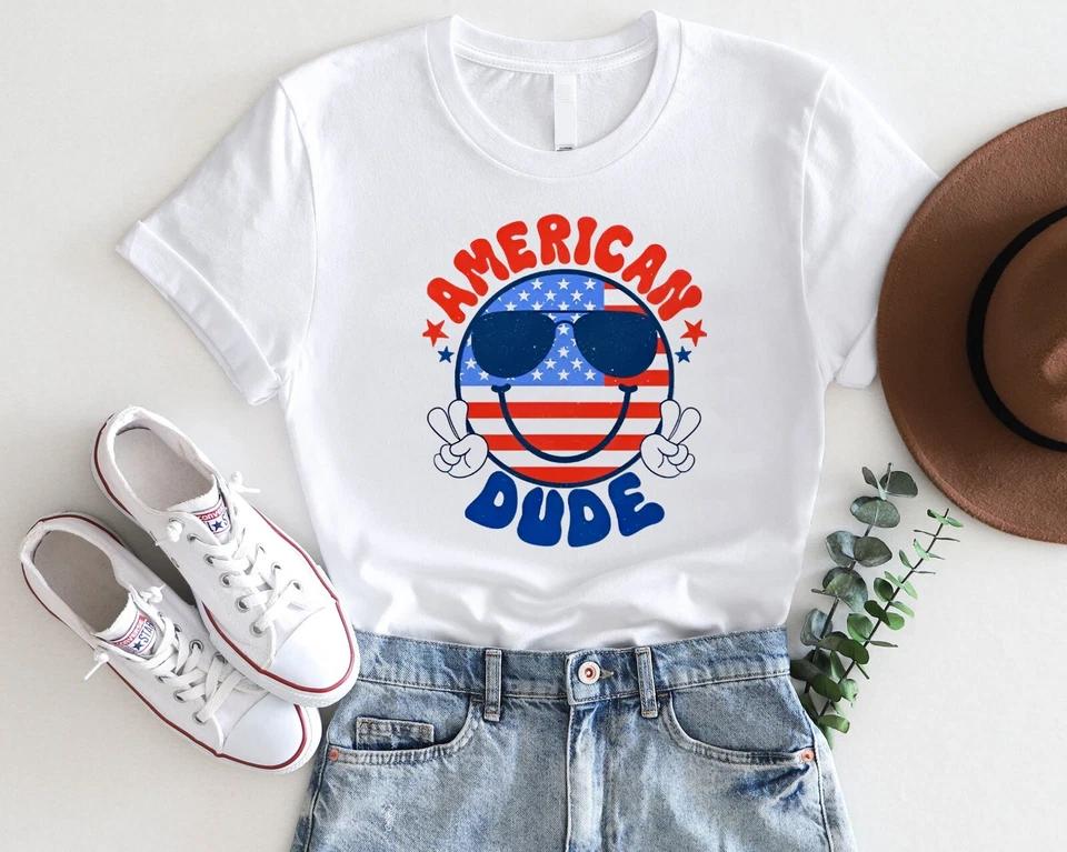 Retro USA Smiley Face Tee – Funny Patriotic 4th of July Shirt Retro USA Smiley Face Tee – Funny Patriotic 4th of July Shirt