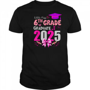 Little Miss 6th Grade Graduation 2025 Coquette Bow Kids Girl T Shirt