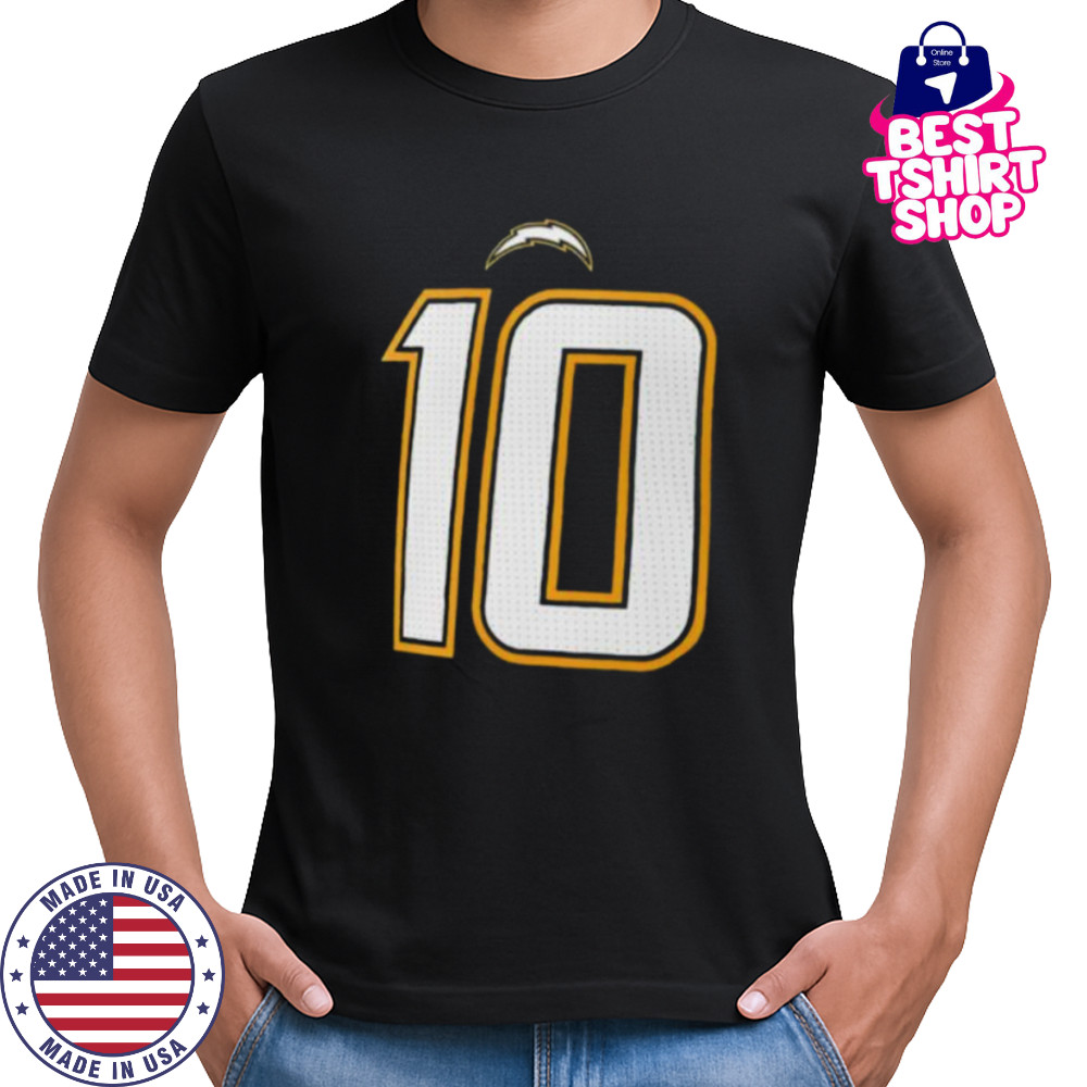 Justin Herbert 10 Los Angeles Chargers name and number 2 sided shirt
