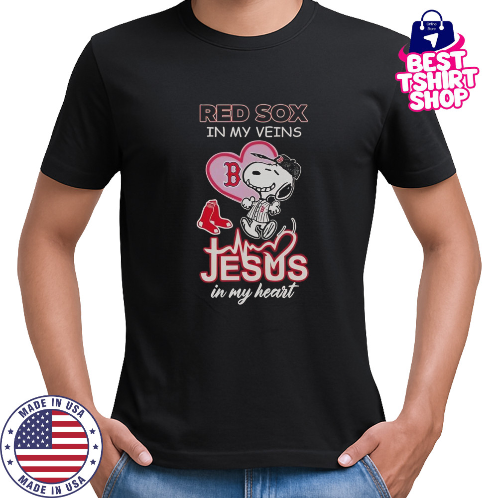 Snoopy Boston Red Sox In My Veins Jesus In My Heart T-Shirt