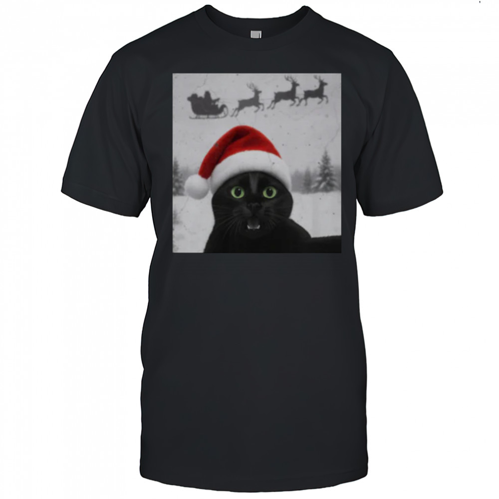 Black Cat Selfie with Santa Sleigh Christmas T-Shirt Black Cat Selfie with Santa Sleigh Christmas T-Shirt