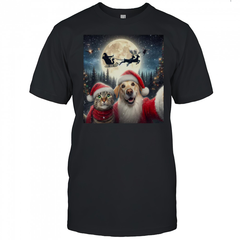 Cat and Dog Selfie with Santa Claus Christmas T-Shirt Cat and Dog Selfie with Santa Claus Christmas T-Shirt