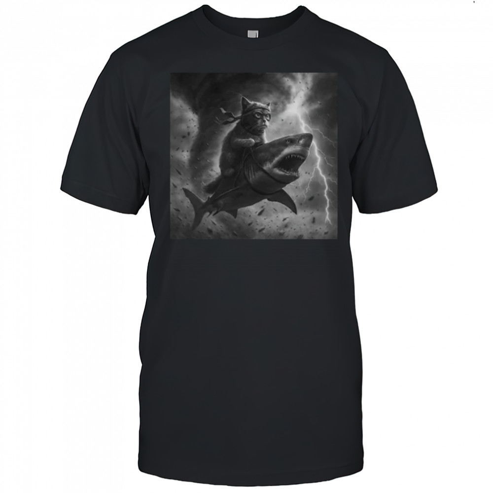 Cat Riding a Shark in Tornado Selfie Cat T-Shirt Cat Riding a Shark in Tornado Selfie Cat T-Shirt