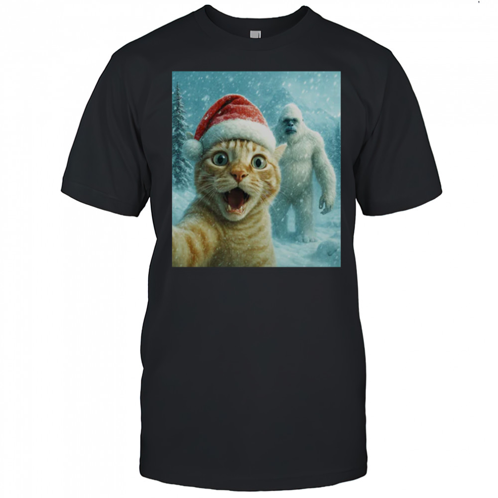 Christmas Cat Selfie with Abominable Snow Monster T-Shirt